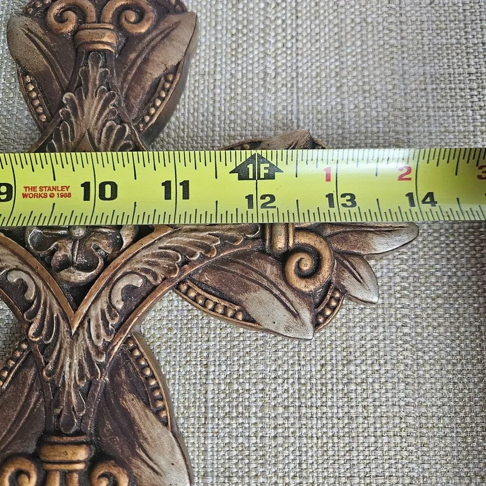 Ornate Wall Cross Fleur De Lis Gothic Gold Bronze Resin Religious Decor 14